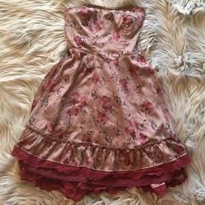 Free People XS taupe/red roses strapless dress